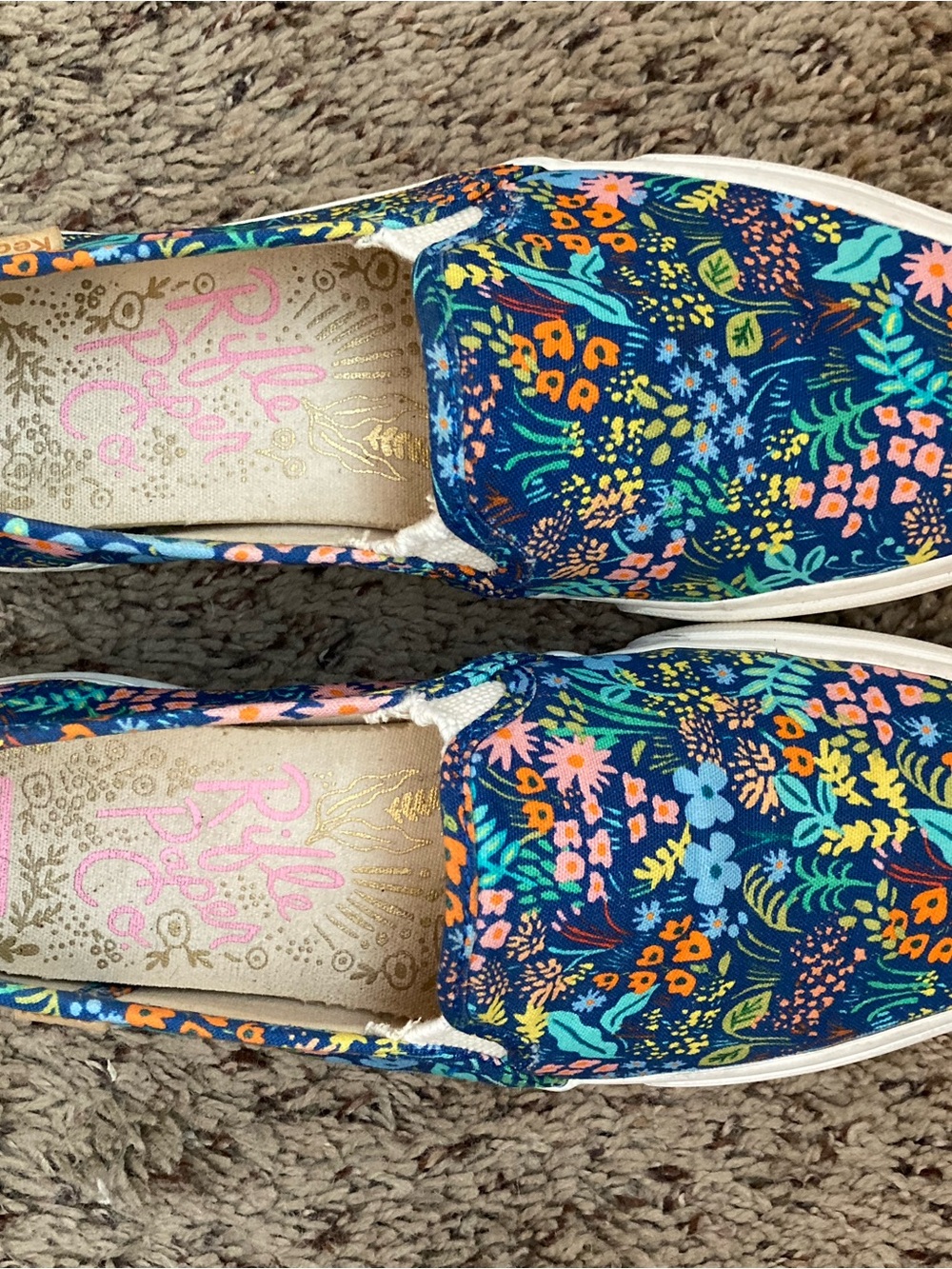 Keds x Rifle Paper Company Blue Double Decker Slip-Ons w/ Colorful Floral Print